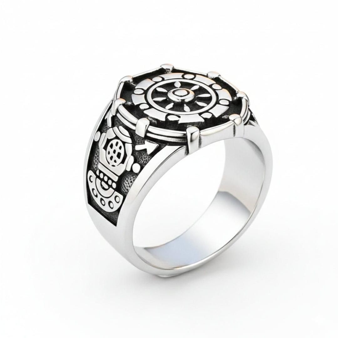 THE MEN THING Rings Royal Series - AQUALOR RING - Pure Stainless Steel Men’s Steel-Black-Plated Ring – Statement Luxury Jewelry (Size : 18-21-24)