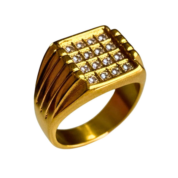 Royal Series - ARCLUME RING - Pure Stainless Steel Men’s Gold-Plated Ring – Statement Luxury Jewelry (Size : 17-19-22-24-27)
