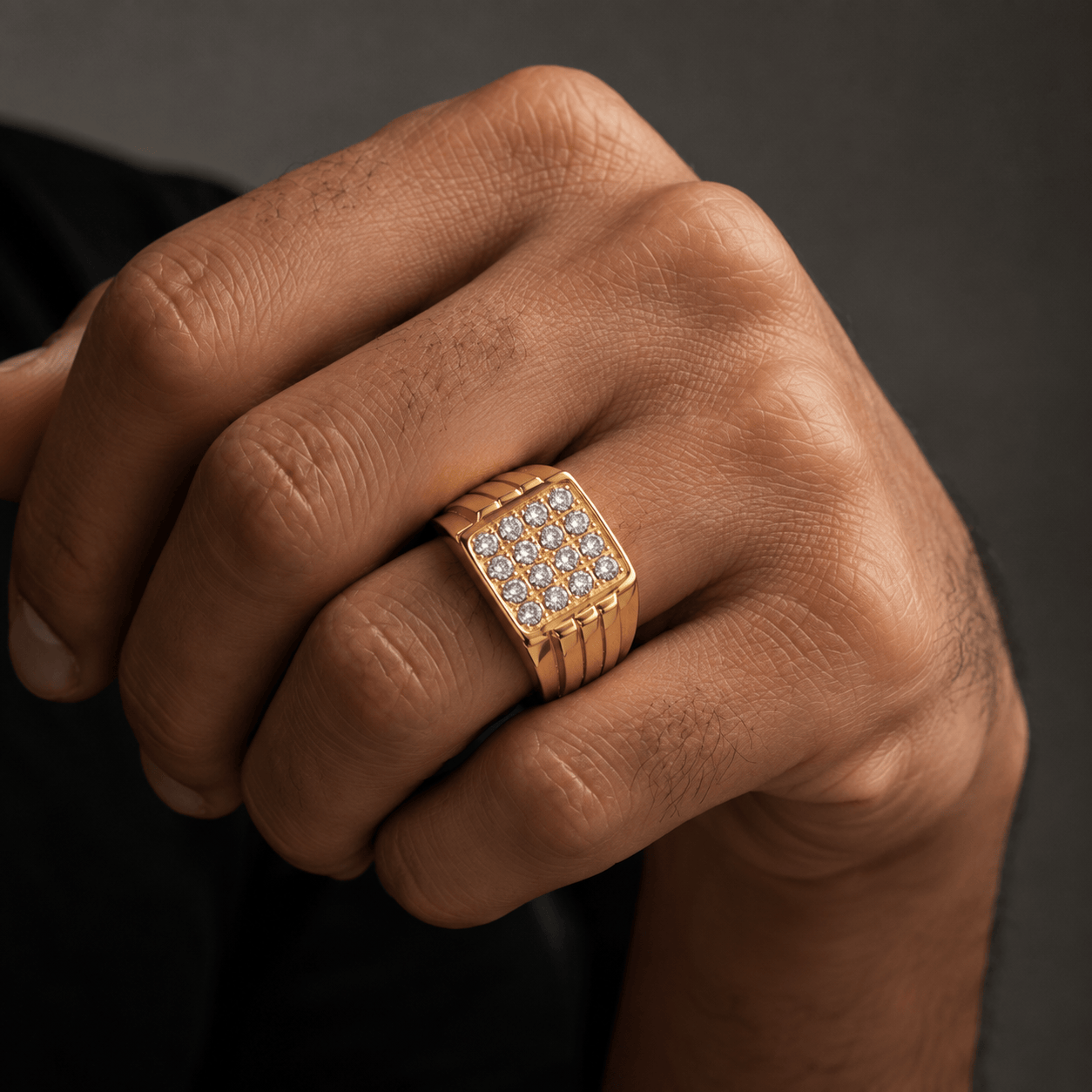 THE MEN THING Rings Royal Series - ARCLUME RING - Pure Stainless Steel Men’s Gold-Plated Ring – Statement Luxury Jewelry (Size : 17-19-22-24-27)