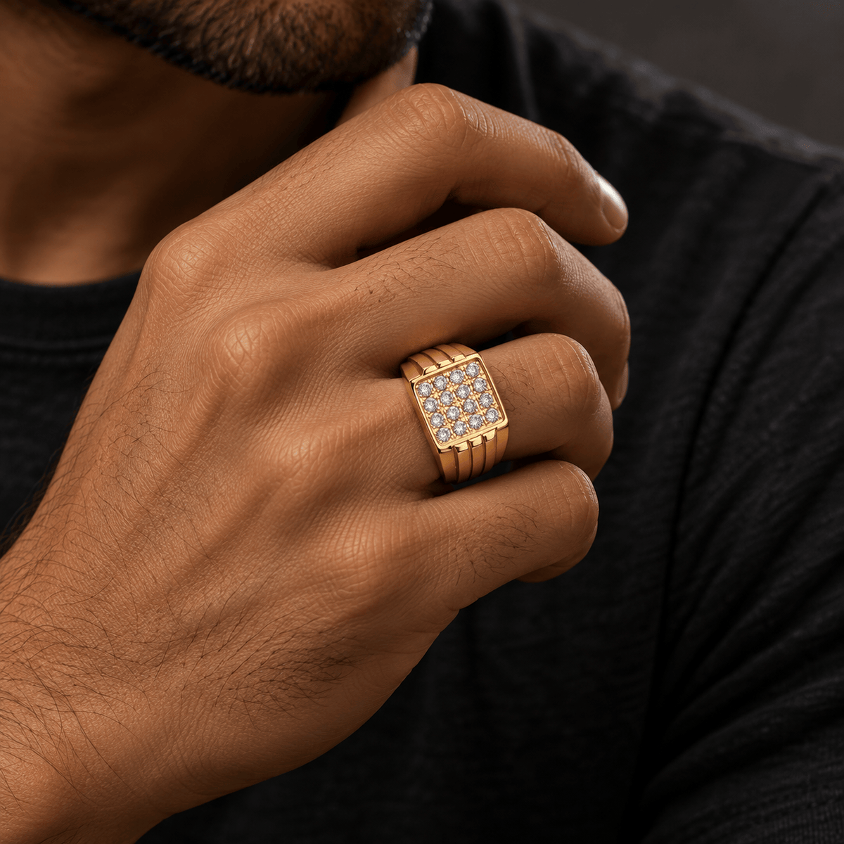 THE MEN THING Rings Royal Series - ARCLUME RING - Pure Stainless Steel Men’s Gold-Plated Ring – Statement Luxury Jewelry (Size : 17-19-22-24-27)