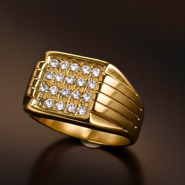 Royal Series - ARCLUME RING - Pure Stainless Steel Men’s Gold-Plated Ring – Statement Luxury Jewelry (Size : 17-19-22-24-27)