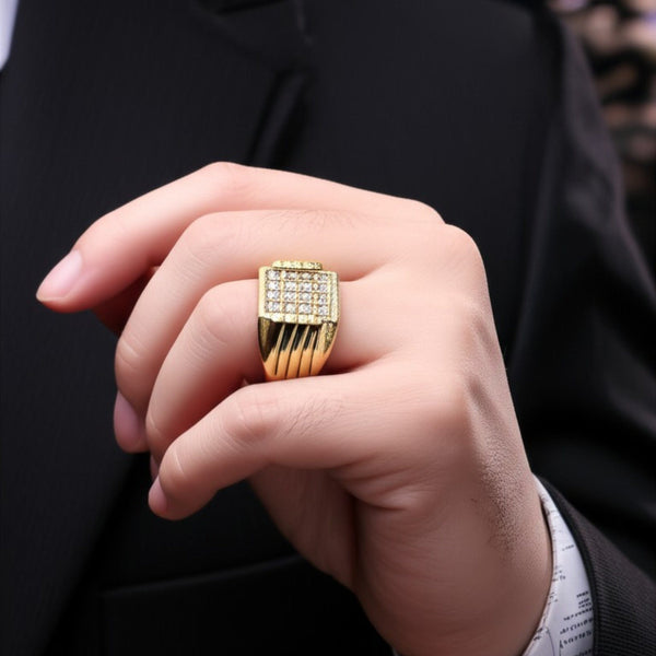 Royal Series - ARCLUME RING - Pure Stainless Steel Men’s Gold-Plated Ring – Statement Luxury Jewelry (Size : 17-19-22-24-27)