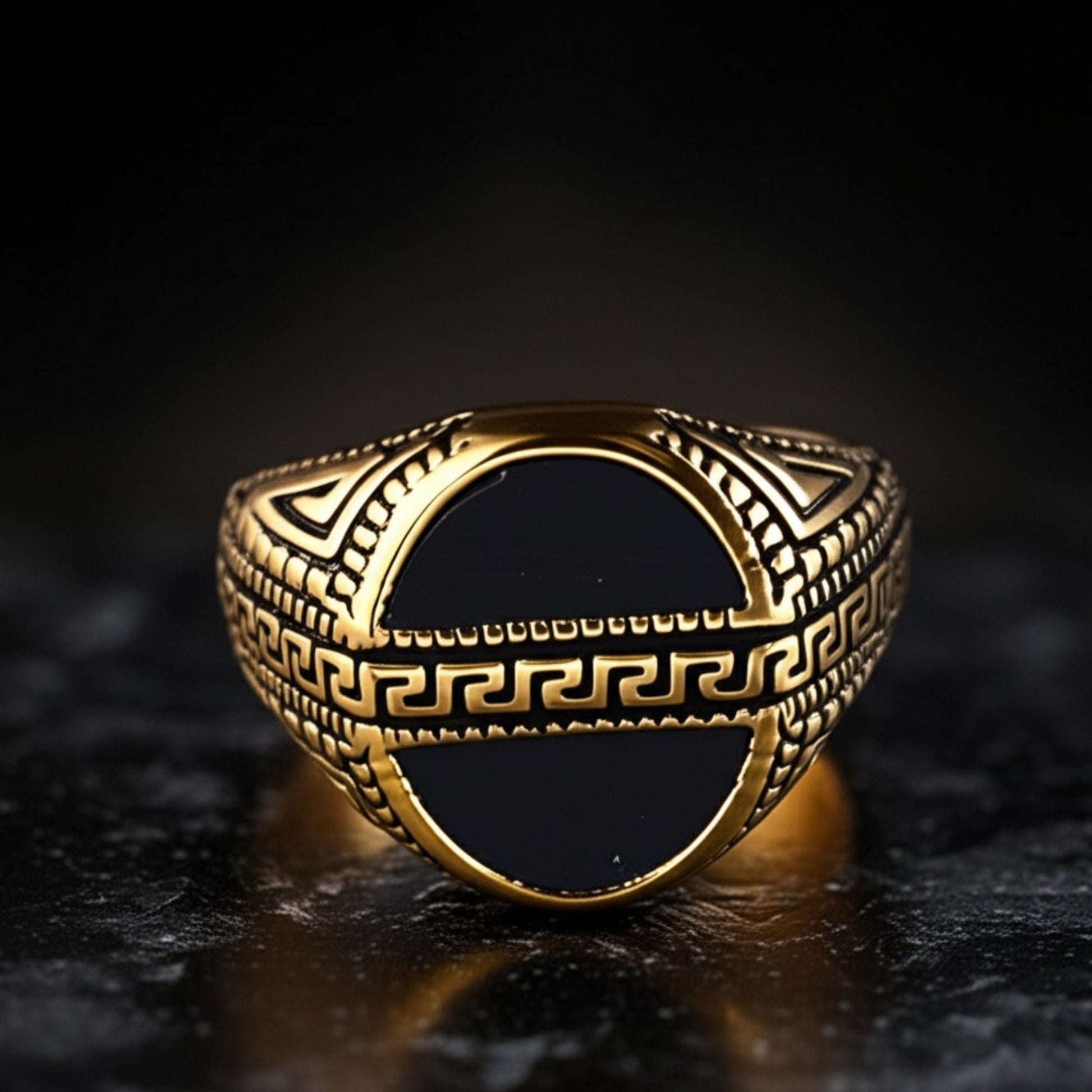 THE MEN THING Rings Royal Series - AURELIAN MAZE RING - Pure Stainless Steel Men’s Gold-Plated Ring – Statement Luxury Jewelry (Size : 16-21-23-26)