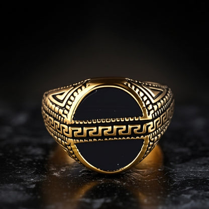 THE MEN THING Rings Royal Series - AURELIAN MAZE RING - Pure Stainless Steel Men’s Gold-Plated Ring – Statement Luxury Jewelry (Size : 16-21-23-26)