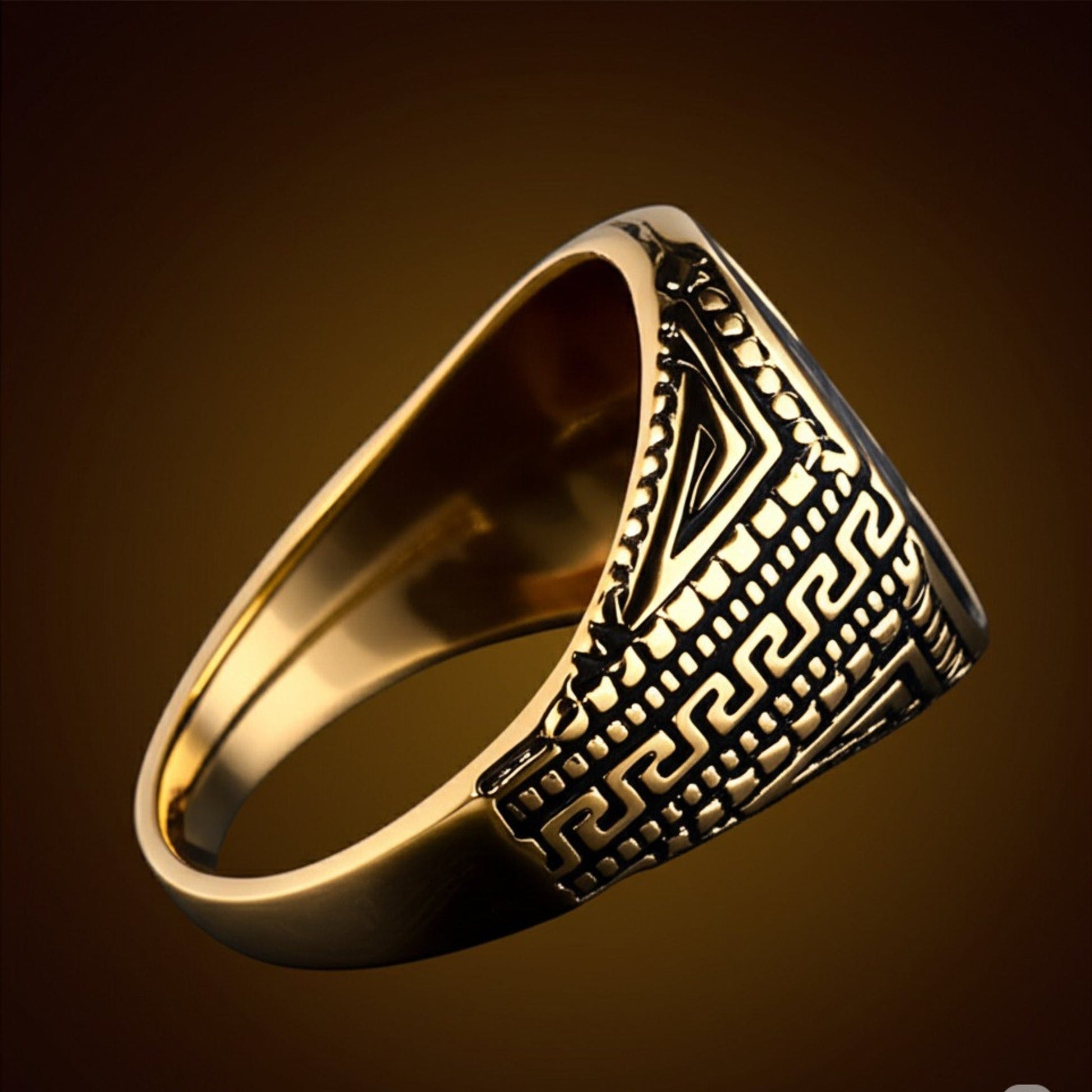 THE MEN THING Rings Royal Series - AURELIAN MAZE RING - Pure Stainless Steel Men’s Gold-Plated Ring – Statement Luxury Jewelry (Size : 16-21-23-26)