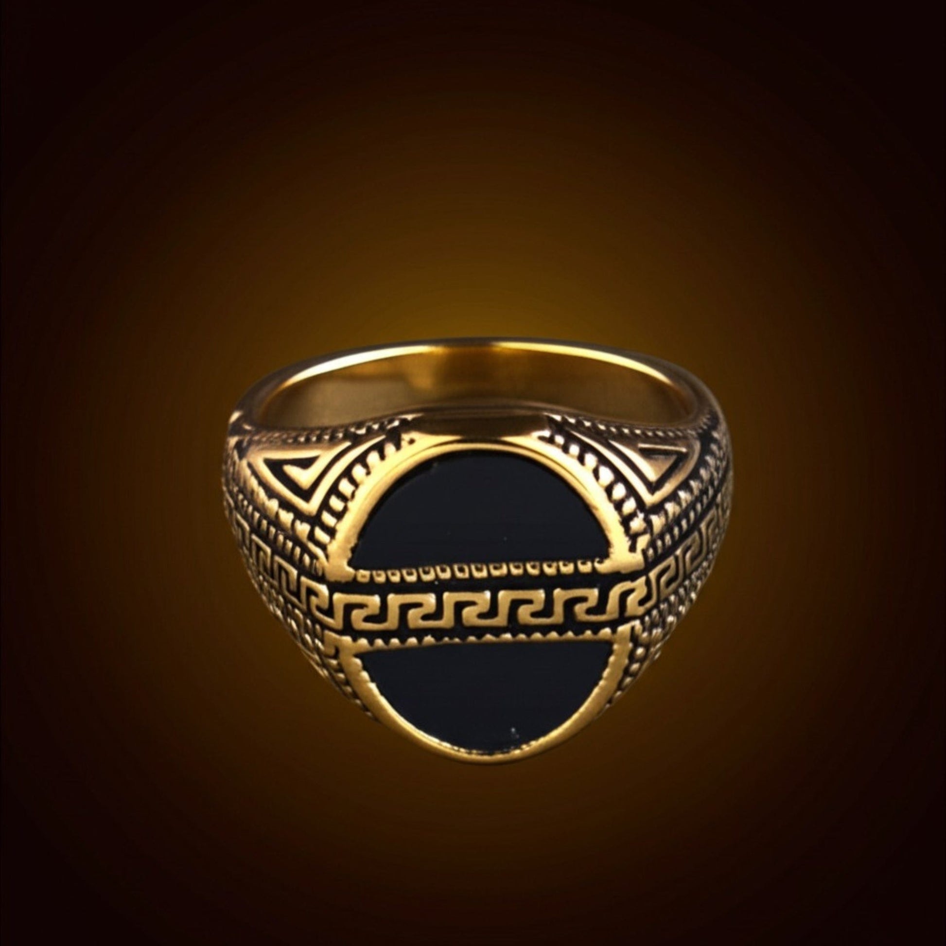 THE MEN THING Rings Royal Series - AURELIAN MAZE RING - Pure Stainless Steel Men’s Gold-Plated Ring – Statement Luxury Jewelry (Size : 16-21-23-26)