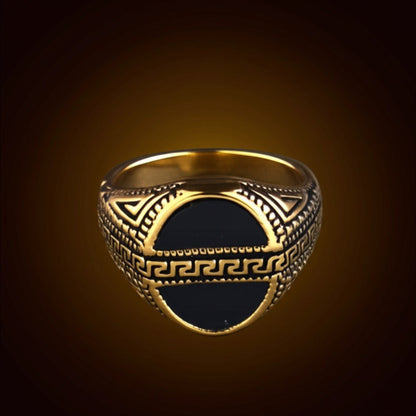 THE MEN THING Rings Royal Series - AURELIAN MAZE RING - Pure Stainless Steel Men’s Gold-Plated Ring – Statement Luxury Jewelry (Size : 16-21-23-26)