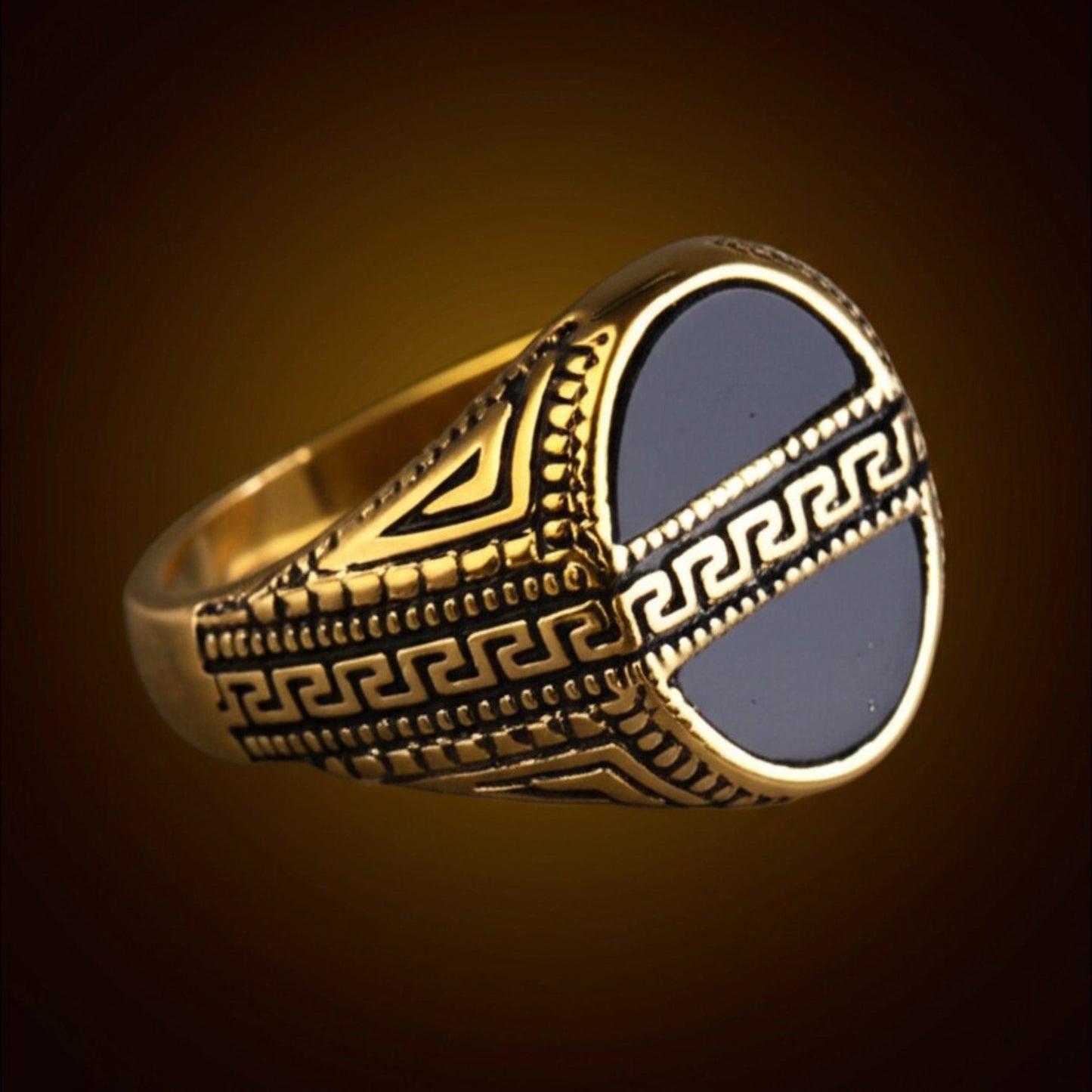 THE MEN THING Rings Royal Series - AURELIAN MAZE RING - Pure Stainless Steel Men’s Gold-Plated Ring – Statement Luxury Jewelry (Size : 16-21-23-26)