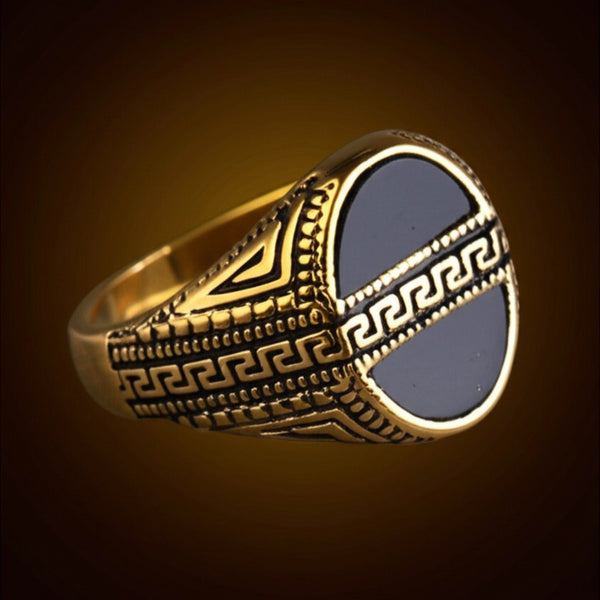 Royal Series - AURELIAN MAZE RING - Pure Stainless Steel Men’s Gold-Plated Ring – Statement Luxury Jewelry (Size : 16-21-23-26)