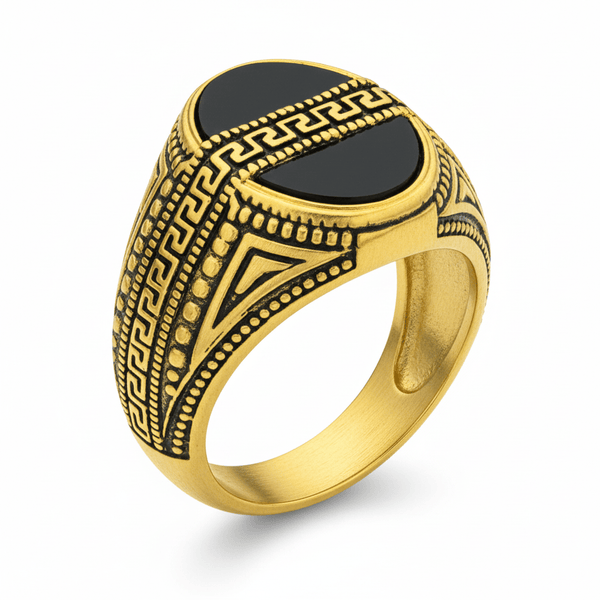 Royal Series - AURELIAN MAZE RING - Pure Stainless Steel Men’s Gold-Plated Ring – Statement Luxury Jewelry (Size : 16-21-23-26)