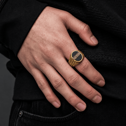 THE MEN THING Rings Royal Series - AURELIAN MAZE RING - Pure Stainless Steel Men’s Gold-Plated Ring – Statement Luxury Jewelry (Size : 16-21-23-26)