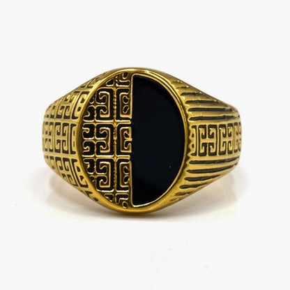 THE MEN THING Rings Royal Series - AURELIAN MAZE RING - Pure Stainless Steel Men’s Gold-Plated Ring – Statement Luxury Jewelry (Size : 17-19-22-27)