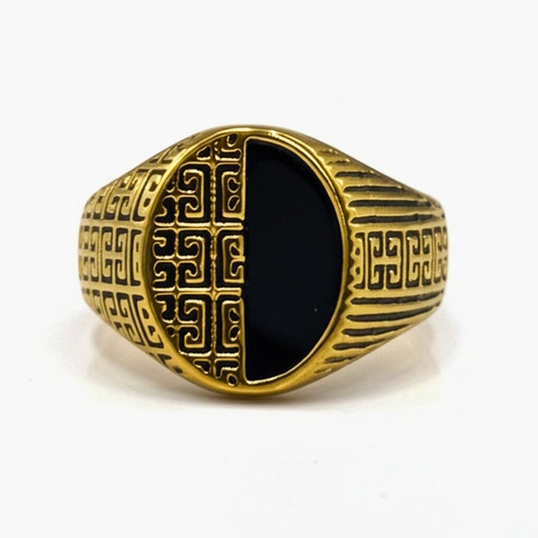 Royal Series - HELIOS DIVIDE RING - Pure Stainless Steel Men’s Gold-Plated Ring – Statement Luxury Jewelry (Size : 17-19-22-27)