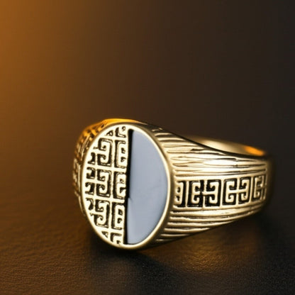 THE MEN THING Rings Royal Series - AURELIAN MAZE RING - Pure Stainless Steel Men’s Gold-Plated Ring – Statement Luxury Jewelry (Size : 17-19-22-27)