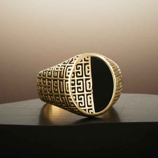 Royal Series - HELIOS DIVIDE RING - Pure Stainless Steel Men’s Gold-Plated Ring – Statement Luxury Jewelry (Size : 17-19-22-27)