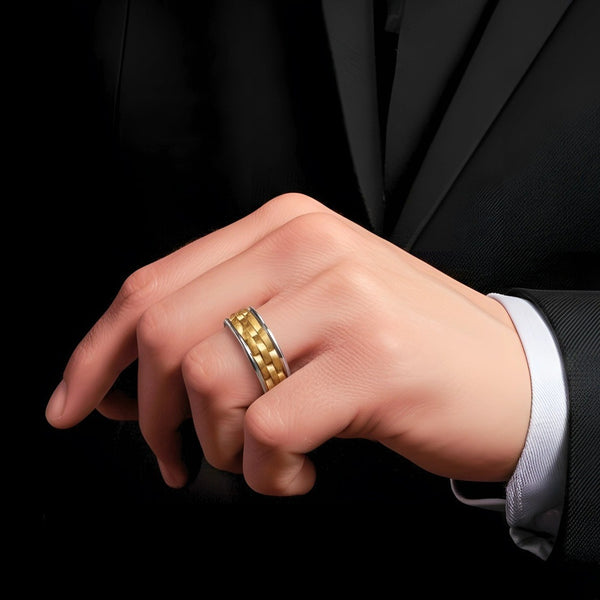 Royal Series - AUREX RING - Pure Stainless Steel Men’s Gold-Steel-Plated Ring – Statement Luxury Jewelry (Size : 17-19-22-25-27)