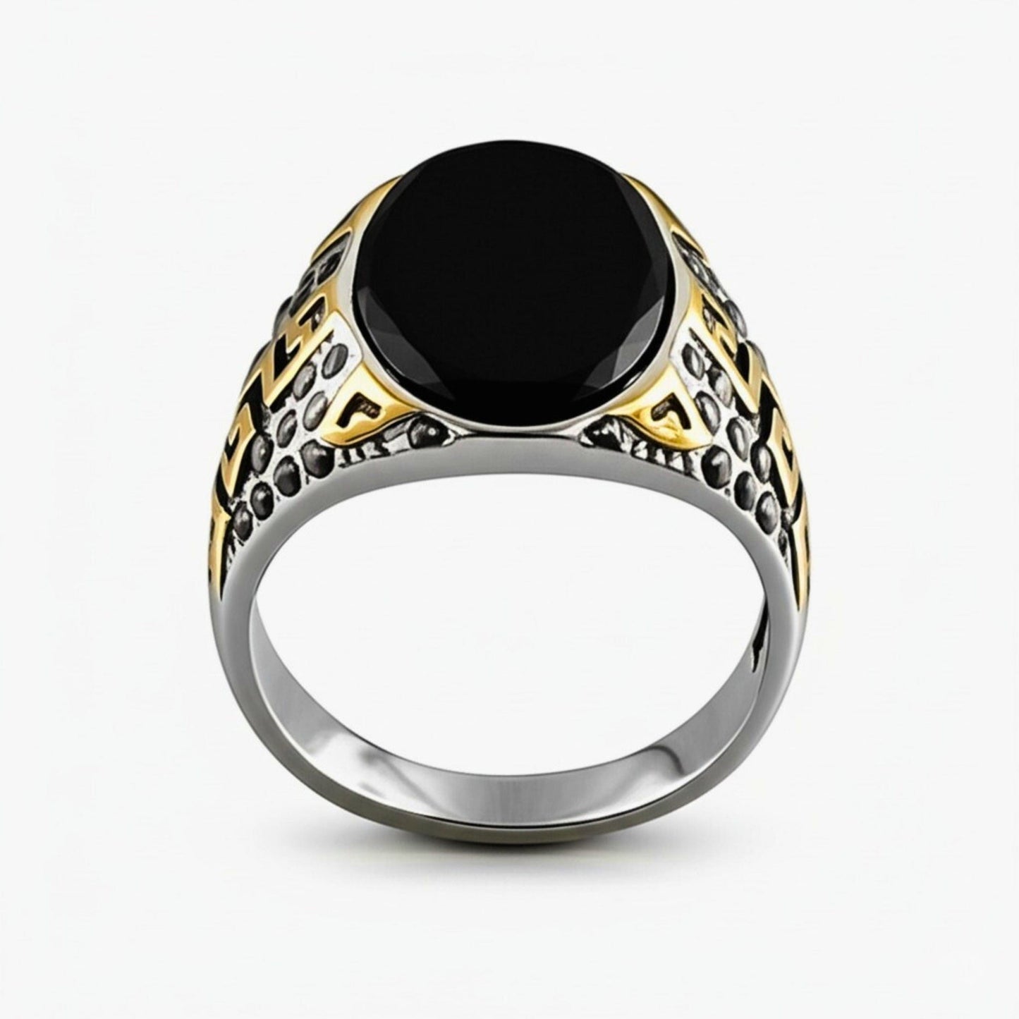 THE MEN THING Rings Royal Series - AURUM ECLIPSE RING - Pure Stainless Steel Men’s Gold-Plated Ring – Statement Luxury Jewelry (Size : 16-17-21-22)