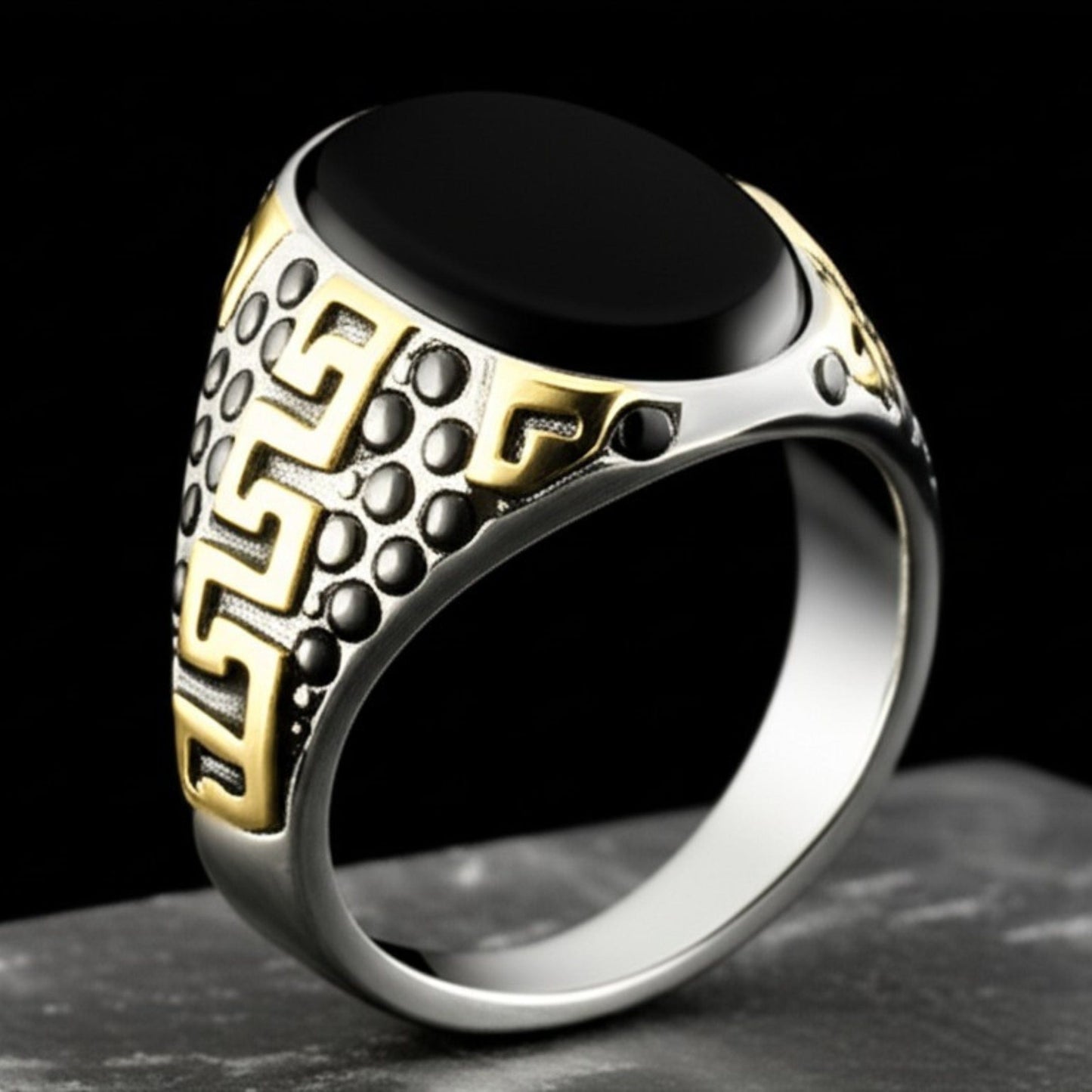 THE MEN THING Rings Royal Series - AURUM ECLIPSE RING - Pure Stainless Steel Men’s Gold-Plated Ring – Statement Luxury Jewelry (Size : 16-17-21-22)