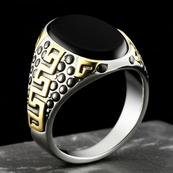 Royal Series - AURUM ECLIPSE RING - Pure Stainless Steel Men’s Gold-Plated Ring – Statement Luxury Jewelry (Size : 16-17-21-22)