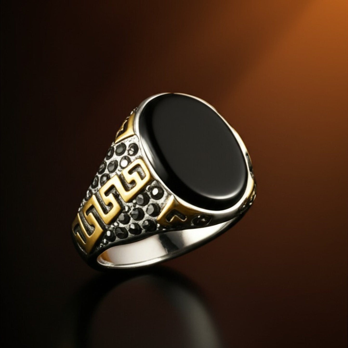 THE MEN THING Rings Royal Series - AURUM ECLIPSE RING - Pure Stainless Steel Men’s Gold-Plated Ring – Statement Luxury Jewelry (Size : 16-17-21-22)