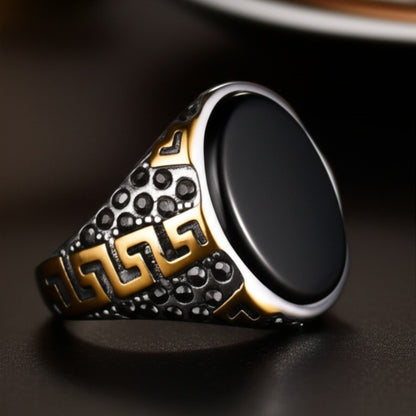 THE MEN THING Rings Royal Series - AURUM ECLIPSE RING - Pure Stainless Steel Men’s Gold-Plated Ring – Statement Luxury Jewelry (Size : 16-17-21-22)