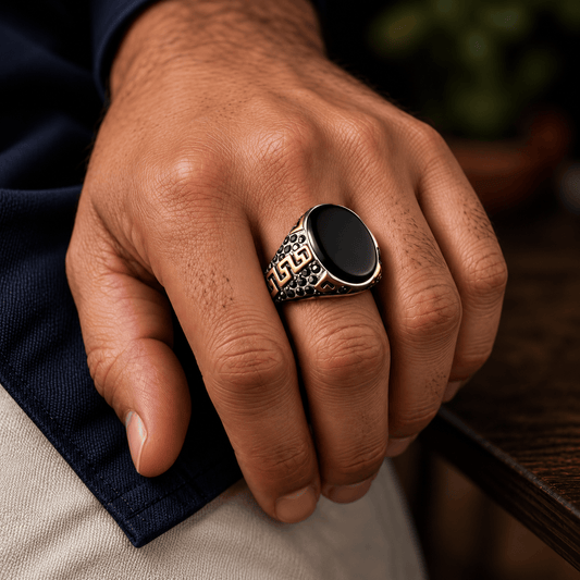 THE MEN THING Rings Royal Series - AURUM ECLIPSE RING - Pure Stainless Steel Men’s Gold-Plated Ring – Statement Luxury Jewelry (Size : 16-17-21-22)