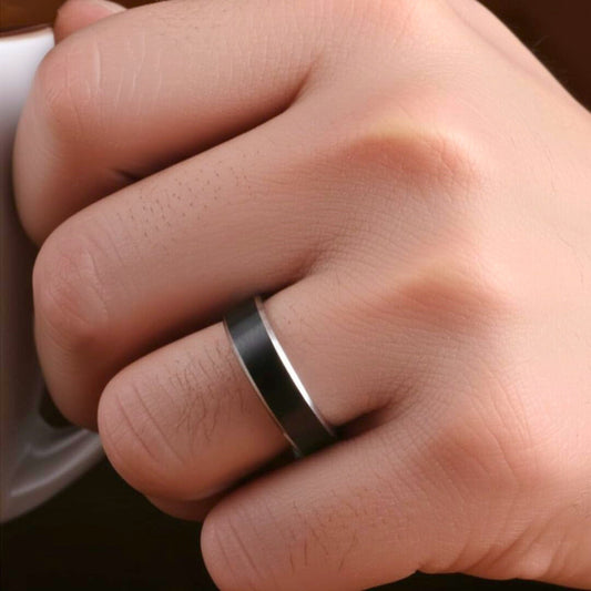 THE MEN THING Rings Royal Series - BLACK BASTION RING - Pure Stainless Steel Men’s Steel-Black-Plated Ring – Statement Luxury Jewelry (Size : 17-19-22-24-27)