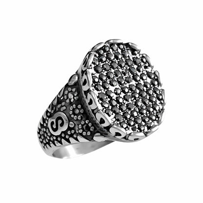 THE MEN THING Rings Royal Series - BLACK FORGE RING - Pure Stainless Steel Men’s Steel-Plated Ring – Statement Luxury Jewelry (Size : 17-22-27)