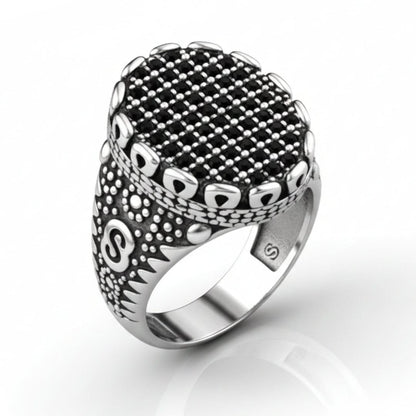 THE MEN THING Rings Royal Series - BLACK FORGE RING - Pure Stainless Steel Men’s Steel-Plated Ring – Statement Luxury Jewelry (Size : 17-22-27)