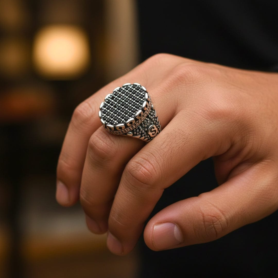 THE MEN THING Rings Royal Series - BLACK FORGE RING - Pure Stainless Steel Men’s Steel-Plated Ring – Statement Luxury Jewelry (Size : 17-22-27)