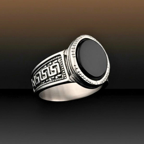 Royal Series - BLACK PYRE SIGNET RING - Pure Stainless Steel Men’s Steel-Plated Ring – Statement Luxury Jewelry (Size : -17-19-21-24-27)