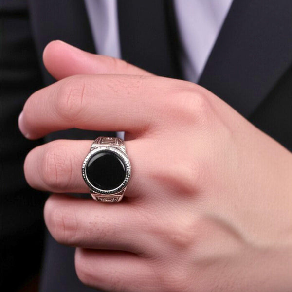 Royal Series - BLACK PYRE SIGNET RING - Pure Stainless Steel Men’s Steel-Plated Ring – Statement Luxury Jewelry (Size : -17-19-21-24-27)