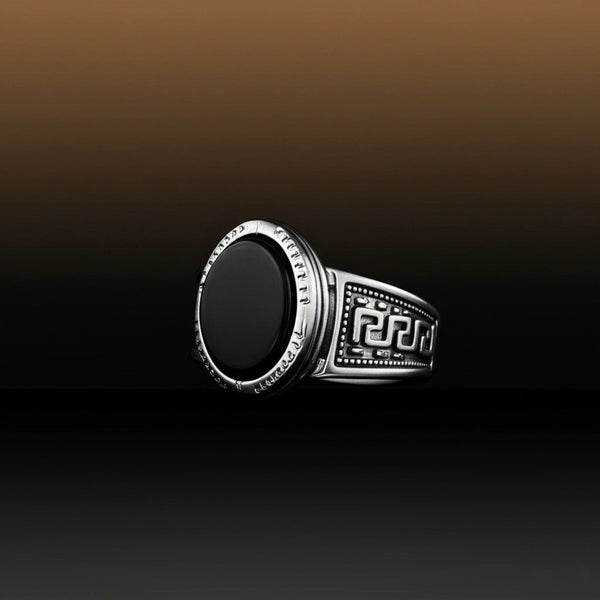 Royal Series - BLACK PYRE SIGNET RING - Pure Stainless Steel Men’s Steel-Plated Ring – Statement Luxury Jewelry (Size : -17-19-21-24-27)