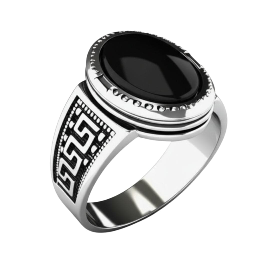 THE MEN THING Rings Royal Series - BLACK PYRE SIGNET RING - Pure Stainless Steel Men’s Steel-Plated Ring – Statement Luxury Jewelry (Size : -17-19-21-24-27)