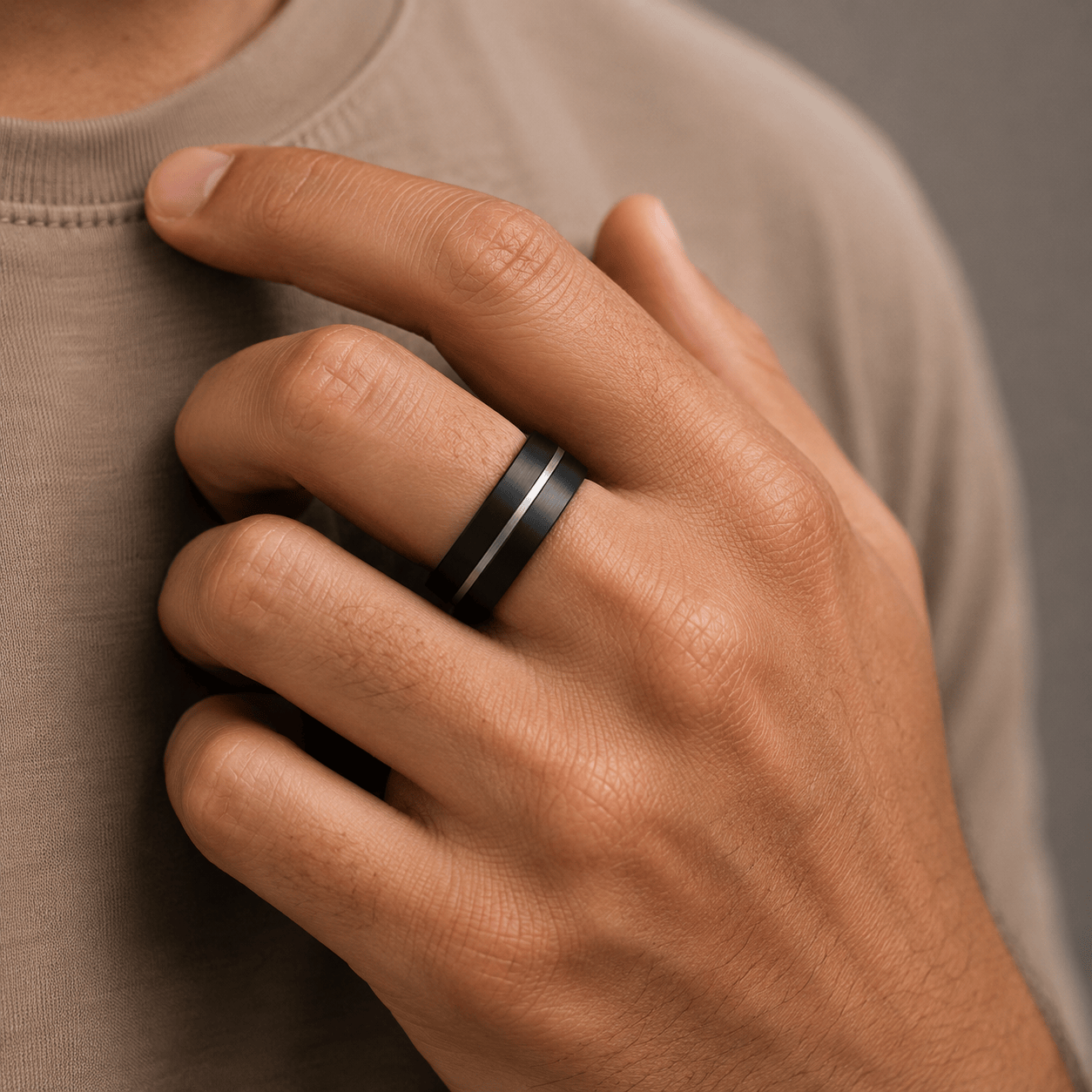 THE MEN THING Rings Royal Series - BLACK STRIKE RING - Pure Stainless Steel Men’s Black-Steel-Plated Ring – Statement Luxury Jewelry (Size : 17-20-22-25-27)