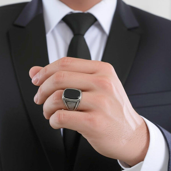 Royal Series - BLACK VALOR RING - Pure Stainless Steel Men’s Steel-Plated Ring – Statement Luxury Jewelry (Size : 19-22-24-27)