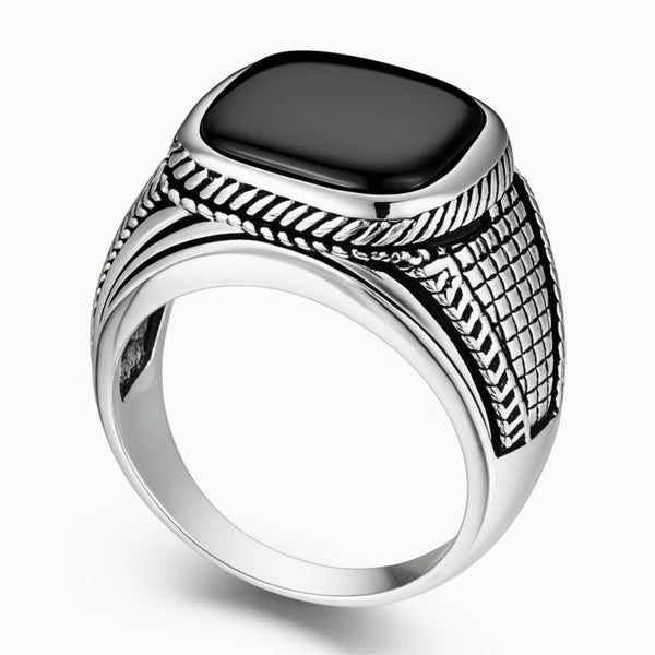 Royal Series - BLACK VALOR RING - Pure Stainless Steel Men’s Steel-Plated Ring – Statement Luxury Jewelry (Size : 19-22-24-27)