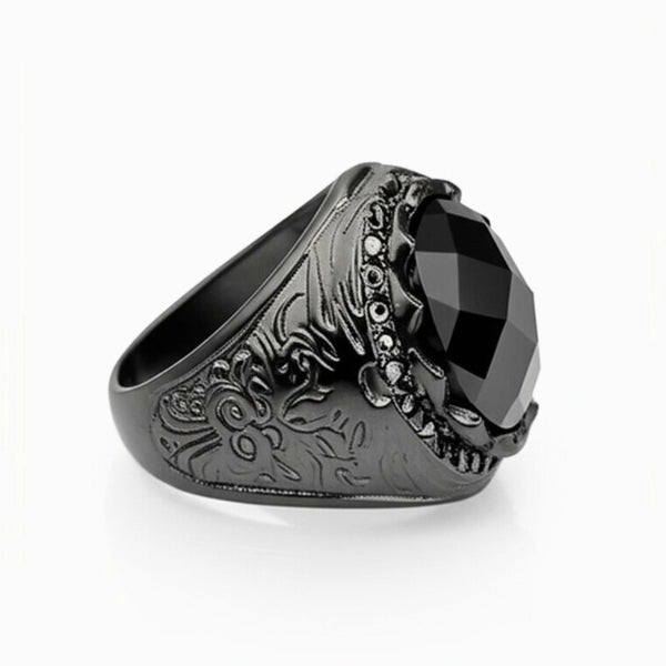 Royal Series - BLACKFIRE SIGNET RING - Pure Stainless Steel Men’s Black-Plated Ring – Statement Luxury Jewelry (Size : 18-21-23)
