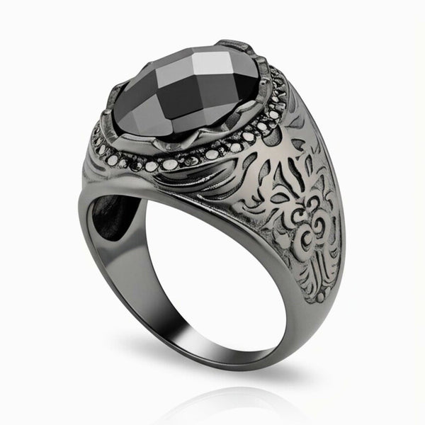 Royal Series - BLACKFIRE SIGNET RING - Pure Stainless Steel Men’s Black-Plated Ring – Statement Luxury Jewelry (Size : 18-21-23)