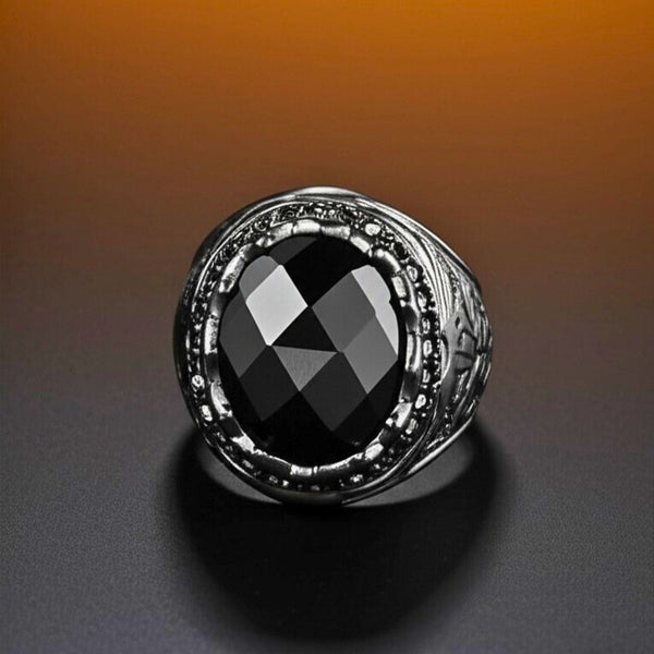 Royal Series - BLACKFIRE SIGNET RING - Pure Stainless Steel Men’s Black-Plated Ring – Statement Luxury Jewelry (Size : 18-21-23)