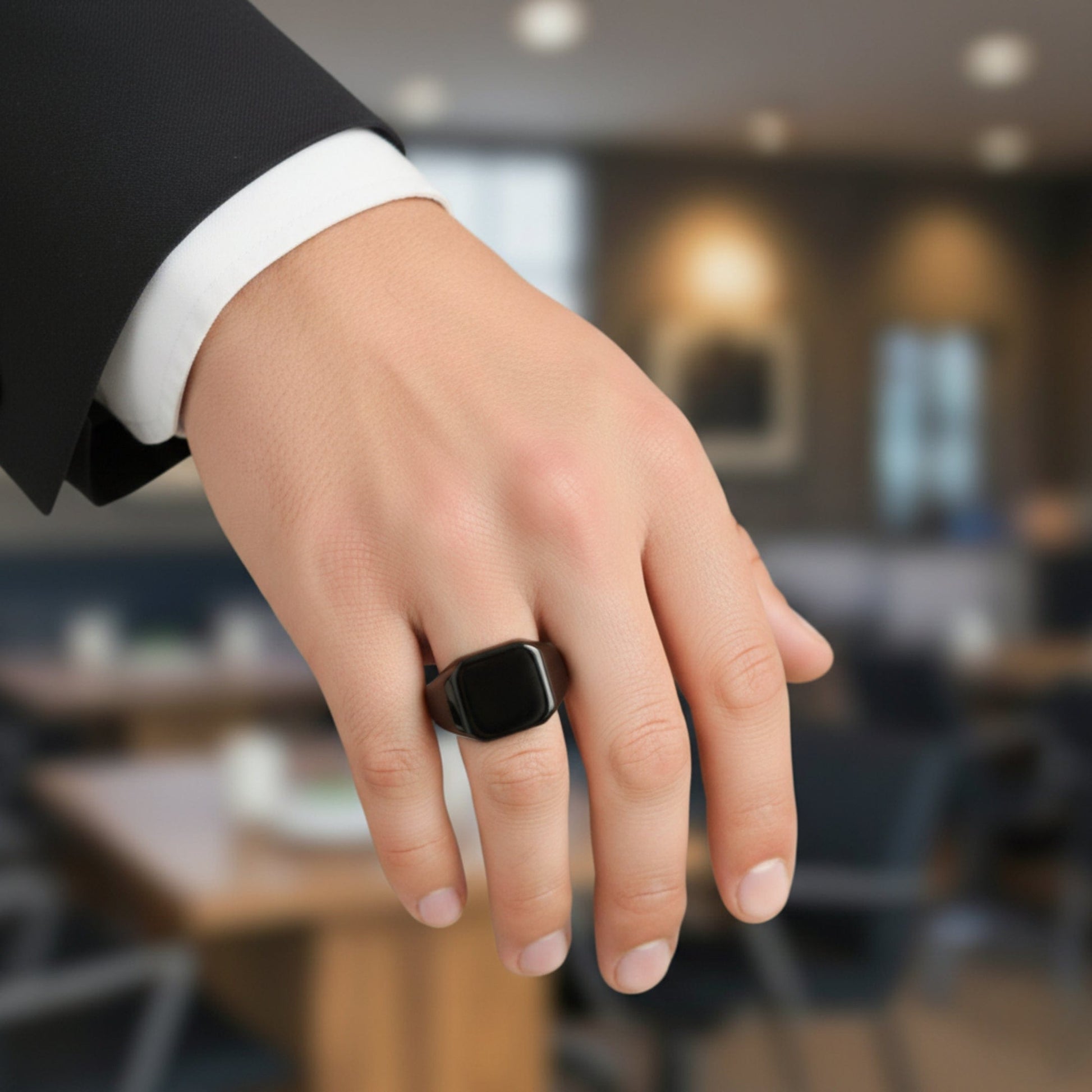 THE MEN THING Rings Royal Series - BLACKSPIRE RING - Pure Stainless Steel Men’s Black-Plated Ring – Statement Luxury Jewelry (Size : 13-14-23-24-28-29-32-32)