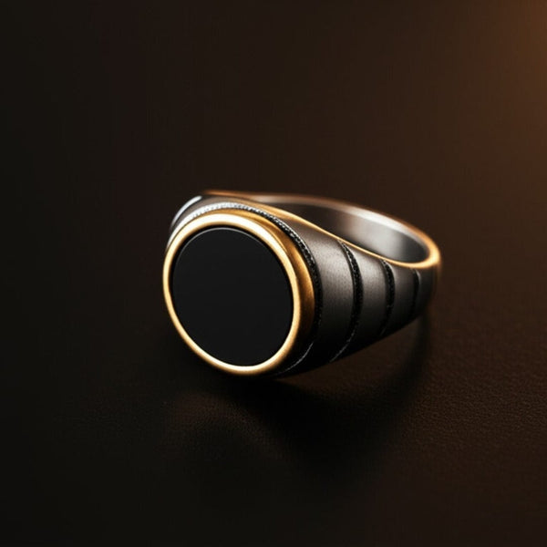 Royal Series - BLACKSTAR HALO RING - Pure Stainless Steel Men’s Steel-Gold-Plated Ring – Statement Luxury Jewelry (Size : 19-22-24-27)