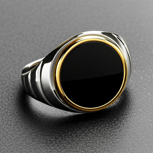 Royal Series - BLACKSTAR HALO RING - Pure Stainless Steel Men’s Steel-Gold-Plated Ring – Statement Luxury Jewelry (Size : 19-22-24-27)