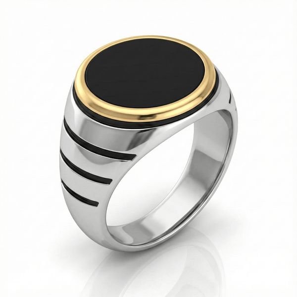 Royal Series - BLACKSTAR HALO RING - Pure Stainless Steel Men’s Steel-Gold-Plated Ring – Statement Luxury Jewelry (Size : 19-22-24-27)