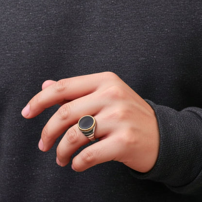 Royal Series - BLACKSTAR HALO RING - Pure Stainless Steel Men’s Steel-Gold-Plated Ring – Statement Luxury Jewelry (Size : 19-22-24-27) - THE MEN THING