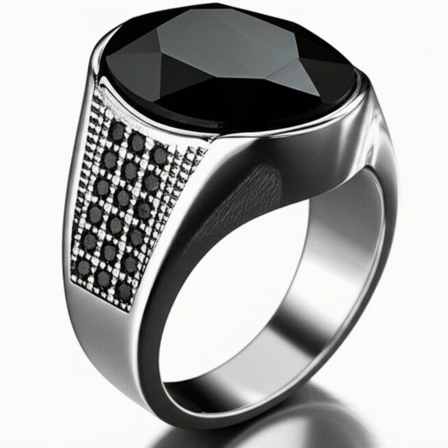 THE MEN THING Rings Royal Series - BLACKSTONE ELITE RING - Pure Stainless Steel Men’s Steel-Plated Ring – Statement Luxury Jewelry (Size : 16-17-22-27)