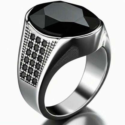 THE MEN THING Rings Royal Series - BLACKSTONE ELITE RING - Pure Stainless Steel Men’s Steel-Plated Ring – Statement Luxury Jewelry (Size : 16-17-22-27)