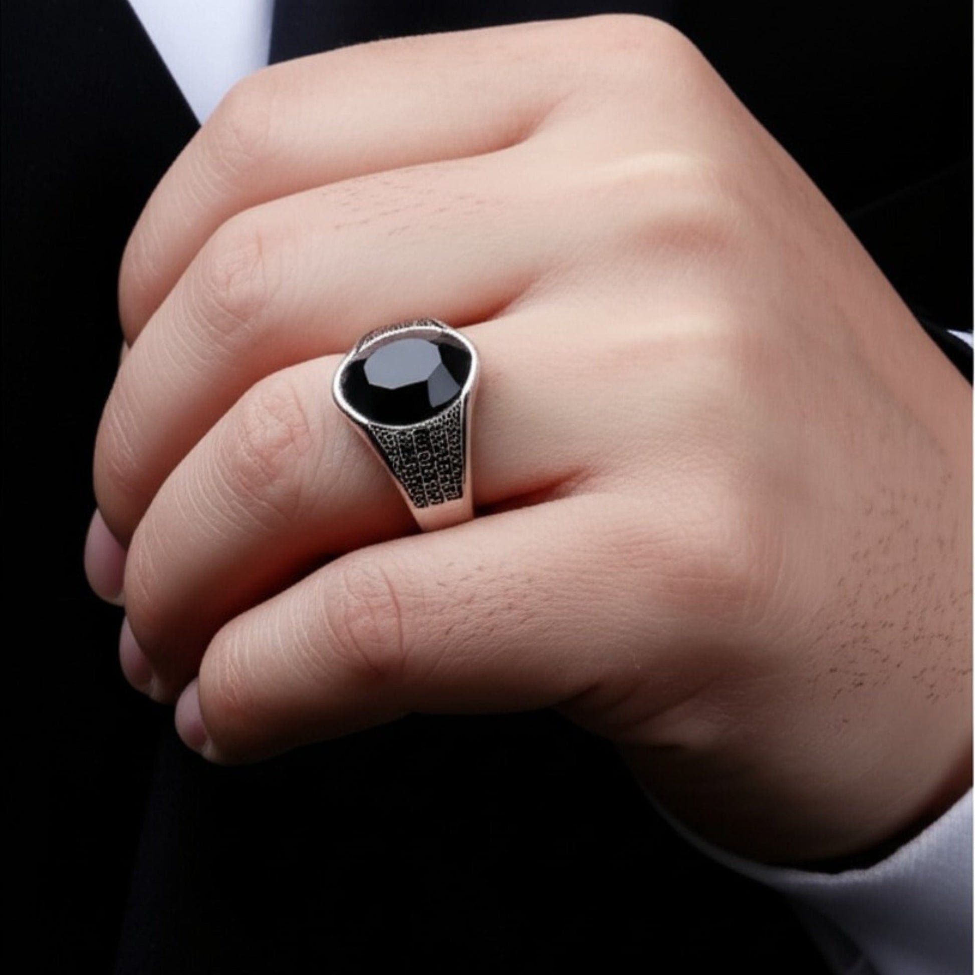 THE MEN THING Rings Royal Series - BLACKSTONE ELITE RING - Pure Stainless Steel Men’s Steel-Plated Ring – Statement Luxury Jewelry (Size : 16-17-22-27)