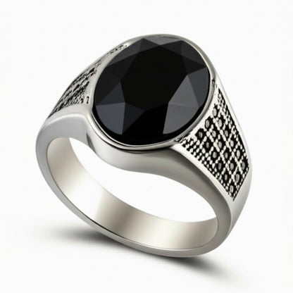 THE MEN THING Rings Royal Series - BLACKSTONE ELITE RING - Pure Stainless Steel Men’s Steel-Plated Ring – Statement Luxury Jewelry (Size : 16-17-22-27)