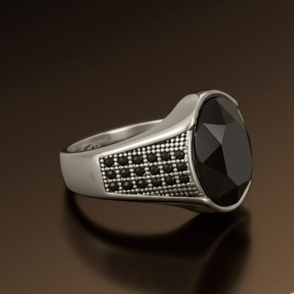 THE MEN THING Rings Royal Series - BLACKSTONE ELITE RING - Pure Stainless Steel Men’s Steel-Plated Ring – Statement Luxury Jewelry (Size : 16-17-22-27)